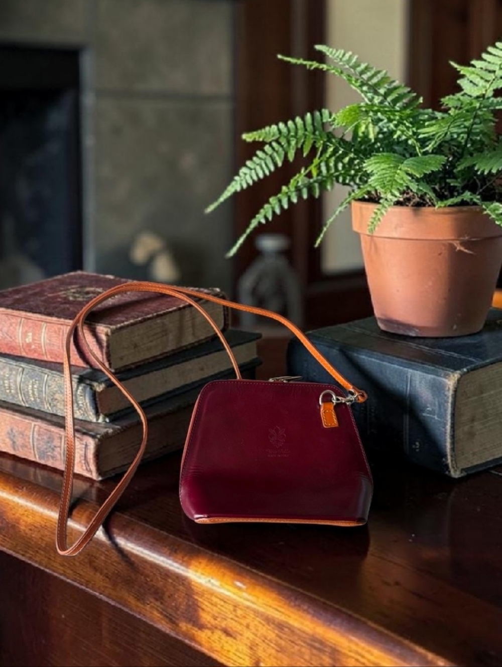 ~VERA PELLE~ VINTAGE RED ITALIAN LEATHER CROSSBODY BAG